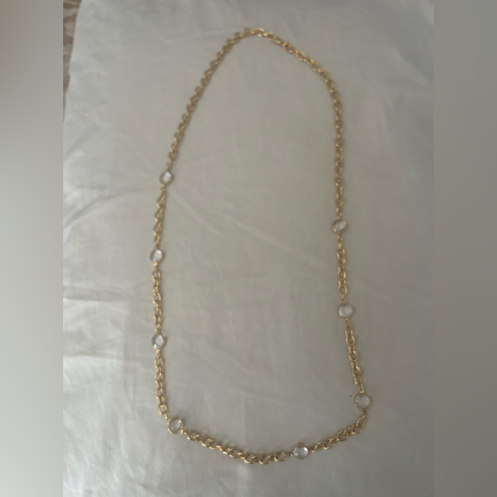 Gold Chain Necklace with White Stone Accents